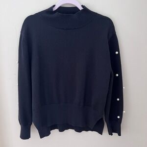 WHY Dress Pearl Embellished‎ Mock Neck Sweater Pullover Black Size L